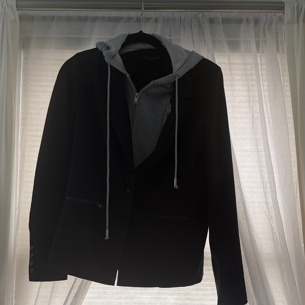 Stella Luce Black Blazer with Gray Hoodie